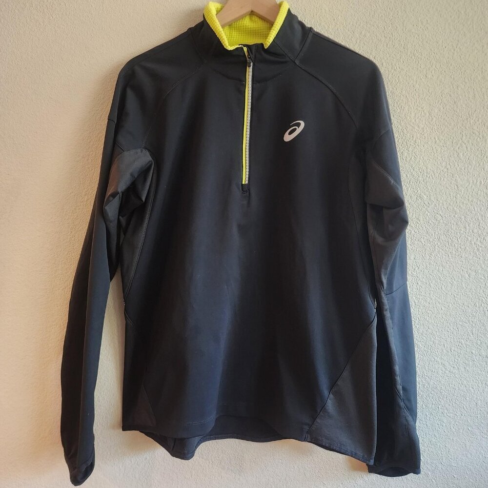 ASICS Half Zip Pullover Mens Large Black Running Reflective Long Sleeve Athletic